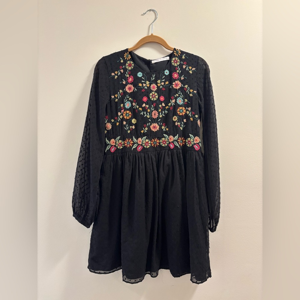 Floral Embroidered Black Dress